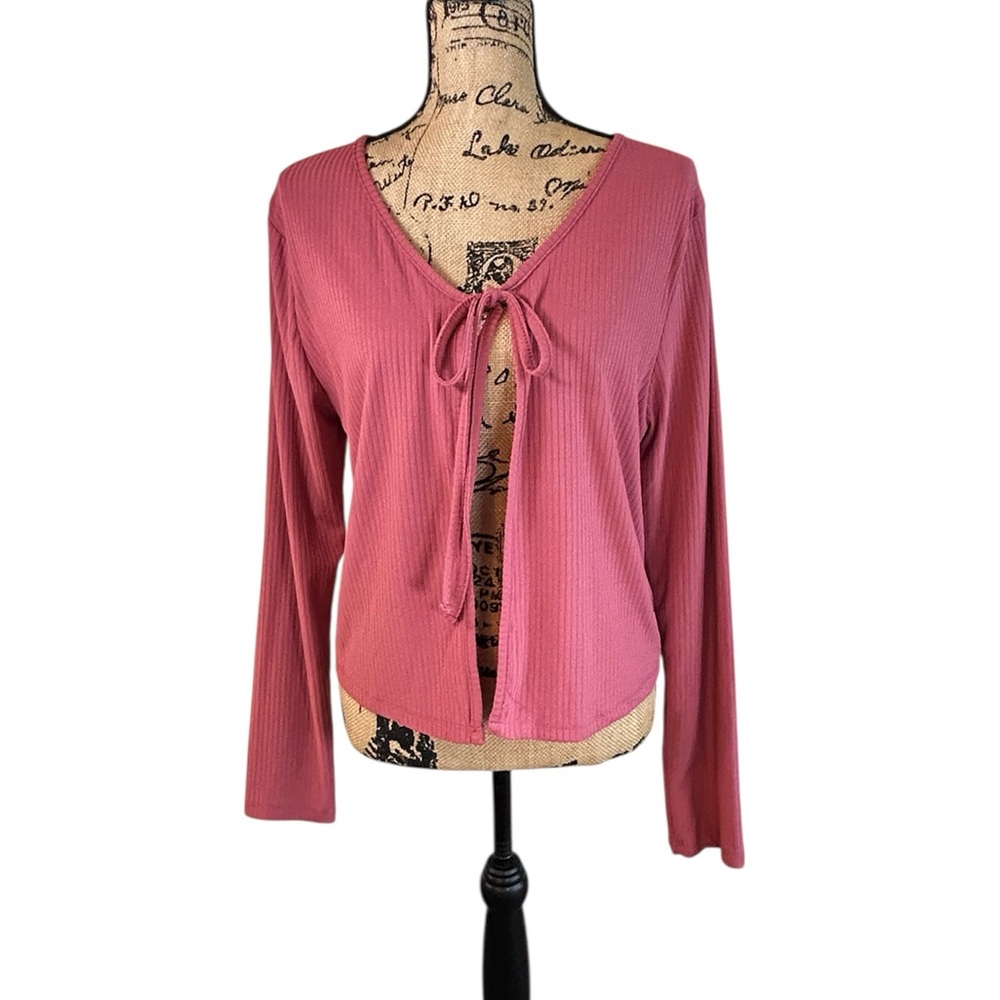 YMI Dusty Rose Long Sleeve Tie Front Top